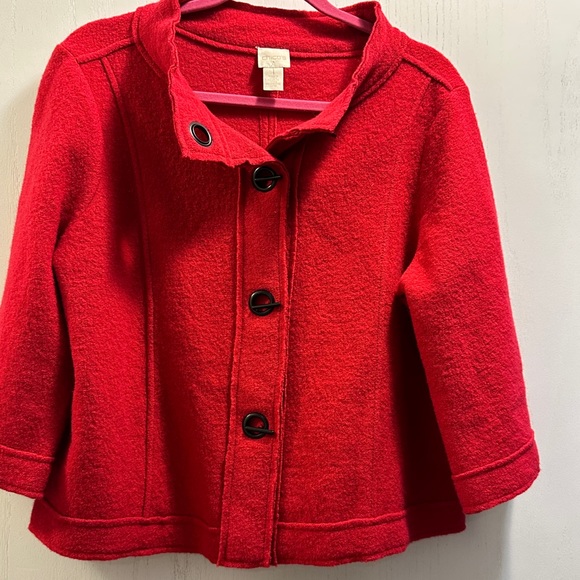 Chico’s women’s jacket. Size 8 or Chico’s Size 1 Red. Toggle closure. 💯 wool. - Picture 1 of 6